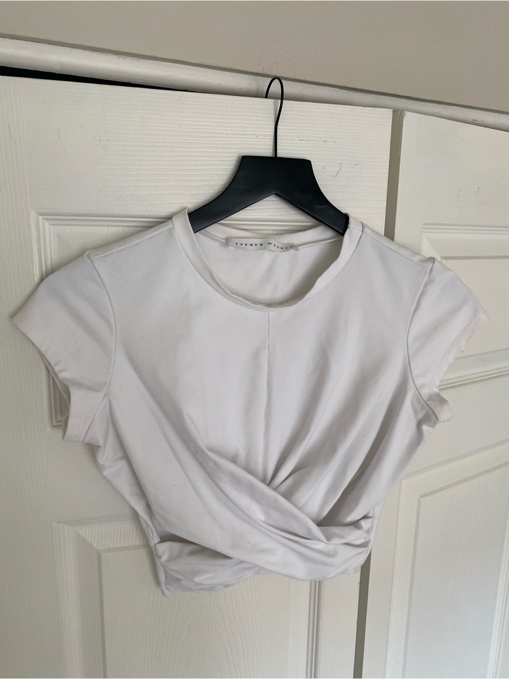 Susana Monaco White Twist-Front Short Sleeve Tee